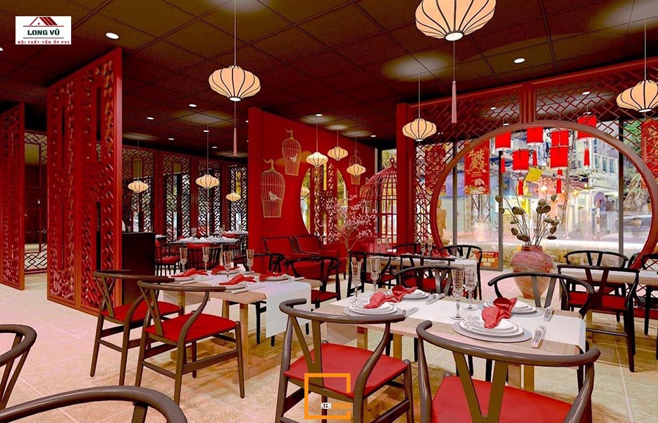 Mẫu thiết kế nhà hàng với tone màu đỏ